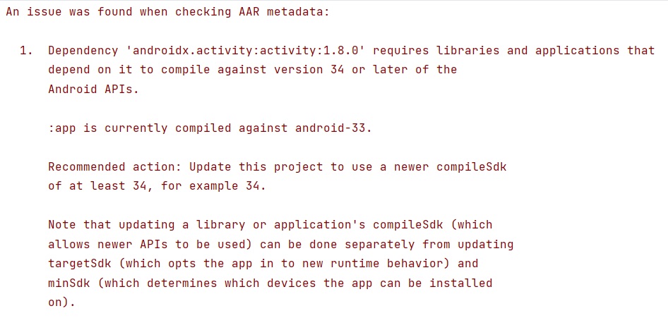 ビルド時に…issues were found when checking AAR metadataエラーが発生した時の対応(Android Studio Kotlin)